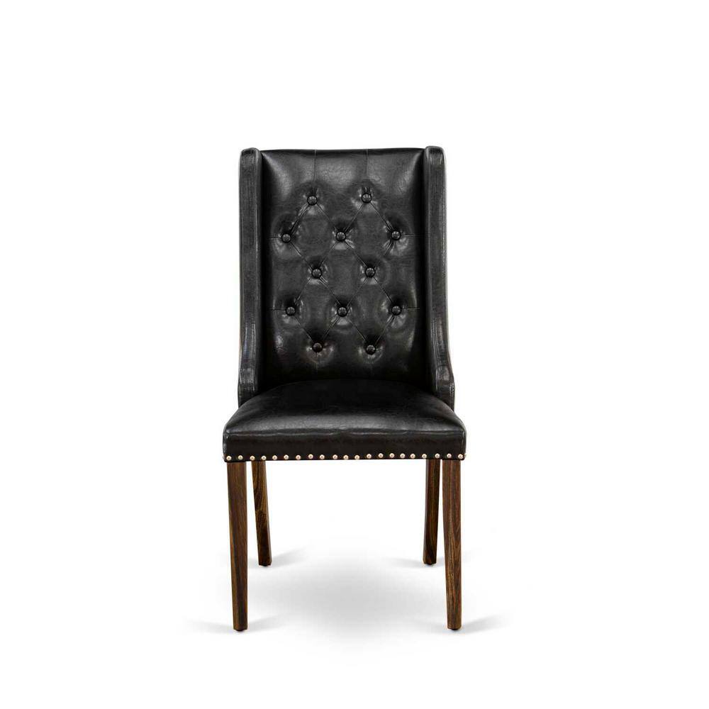 Distressed Jacobean Round Pedestal Dining Set with Black Upholstered Chairs