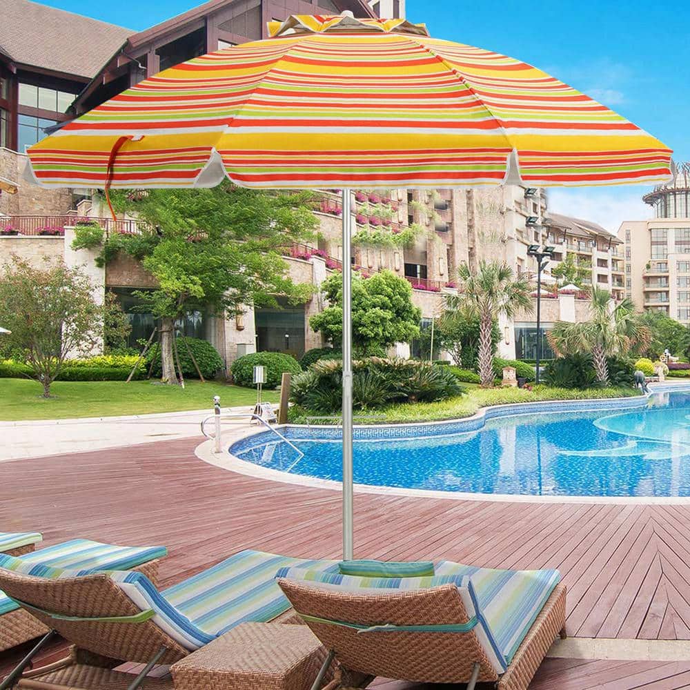 6.5 Feet Orange Striped Beach Umbrella with Fiberglass Ribs