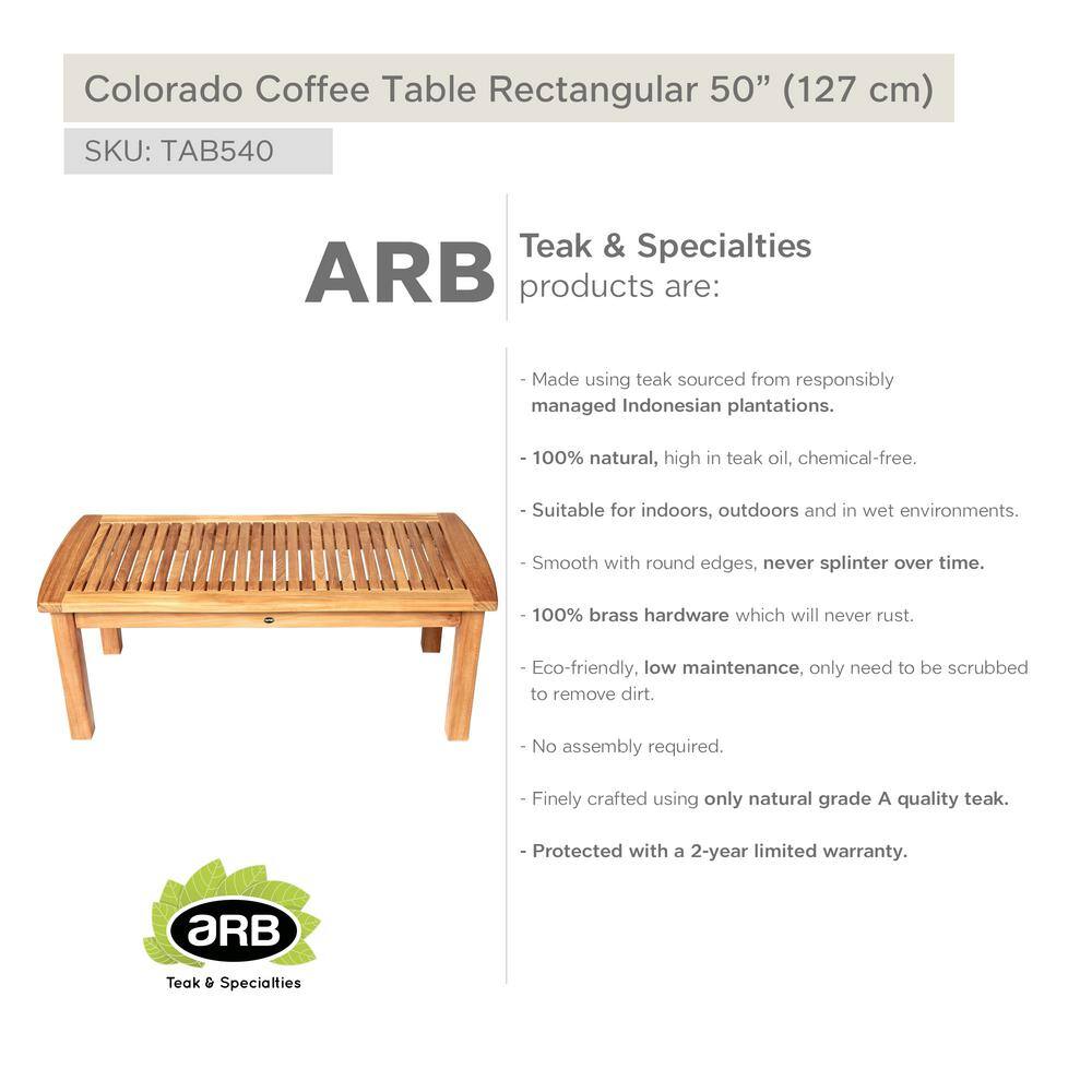 Rectangular Honey Brown Teak Wood Coffee Table, 50 x 24"