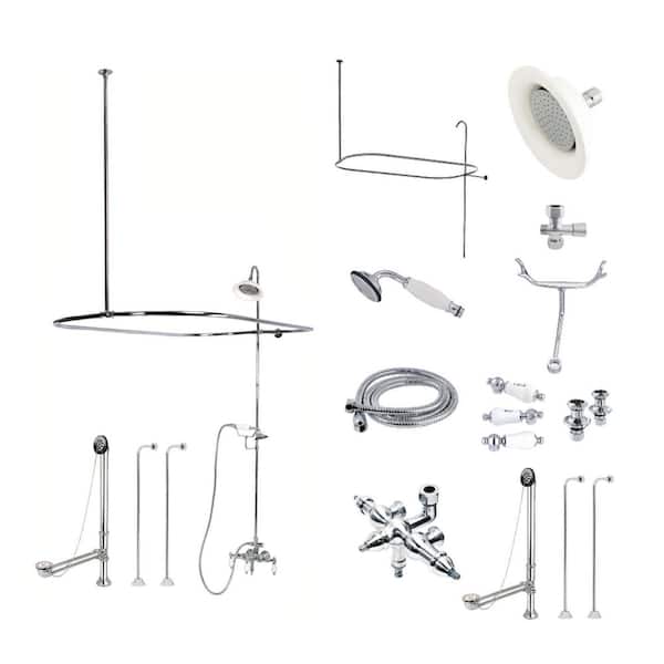 Vintage Combo Set 3-Handle Claw Foot Tub Faucet with Shower Enclosure in Polished Chrome