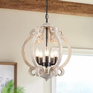 5-Light Matte Black Open Cage Type Shape Candle Style Rustic Chandelier for Dinning Room with No Bulbs Included