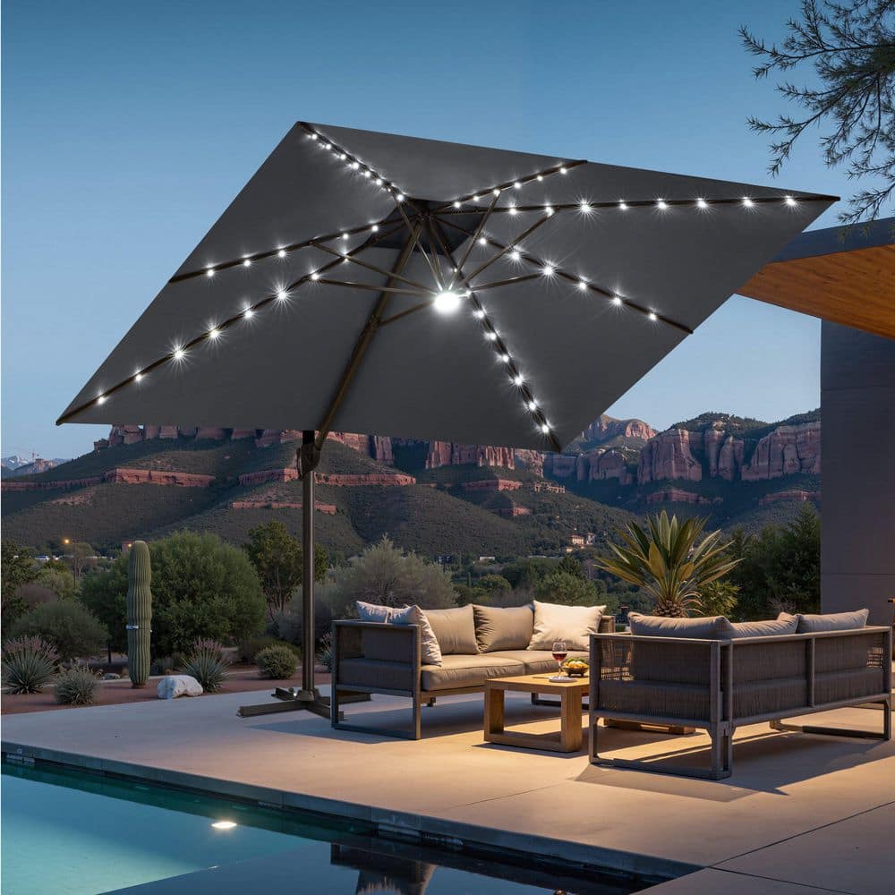 11 ft. × 11 ft. Solar Powered Patio Cantilever Umbrella 360° Rotation Aluminum Offset Outdoor Umbrella in Dark Gray price history on PriceWatchPro