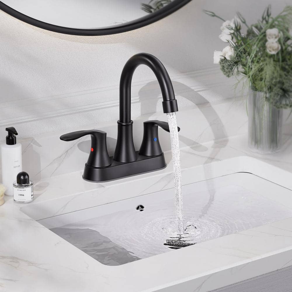 Matte Black High Arc Double Handle Bathroom Faucet