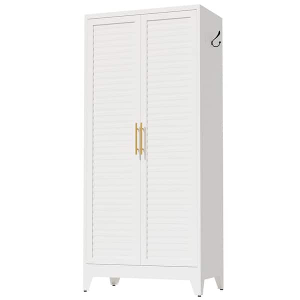 71 in. White Metal Wardrobe with 2-Doors, Portable Closet for Dorm and Renters