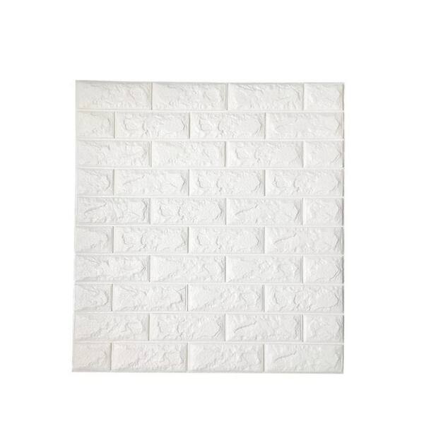 Angel Sar 10 Pack 58 sq. ft. White 3D Brick Wallpaper Panel, Waterproof Stick Wallpaper for Living Bedroom Laundry Kitchen TV Wall