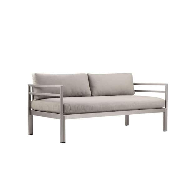 Benjara Gray Aluminum Frame Fabric Cushions Modern Outdoor Sectional Sofa with Gray Cushions