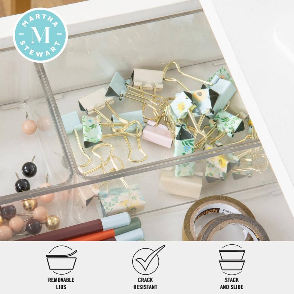Clear Plastic Stackable Storage Boxes with Light Natural Paulownia Wood Lids, Set of 3