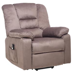 Brown Soft Microfiber Power Electric Lift Recliner with Storage for Elderly