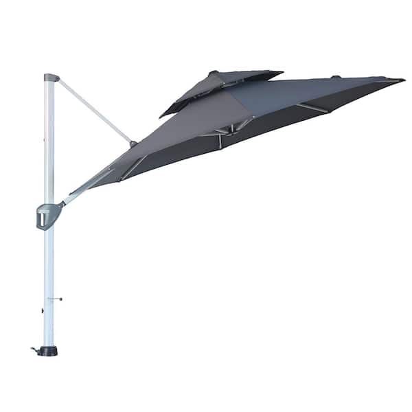 Unbranded 11 ft. Aluminum Cantilever Patio Umbrella in Gray with Cover, 360° Rotation, 8-Steel Ribs And Weather Resistant