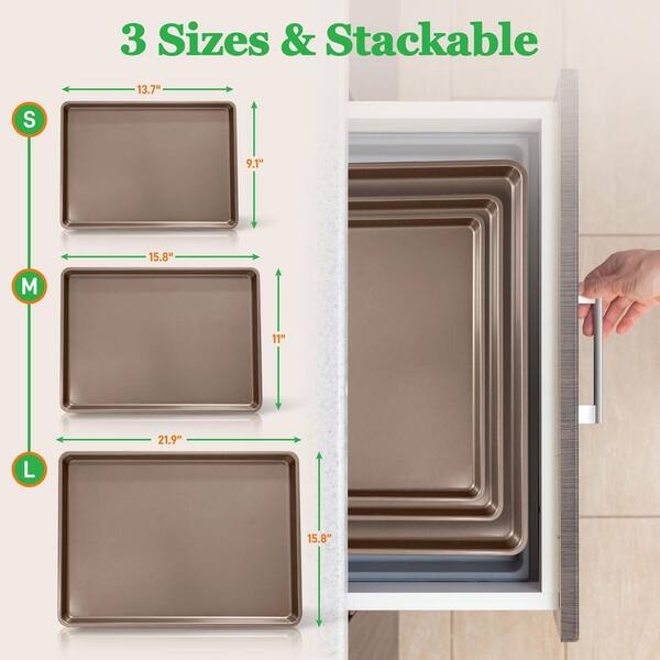 NutriChef 3-Piece Nonstick Baking Pans Set, Thick Carbon Steel
