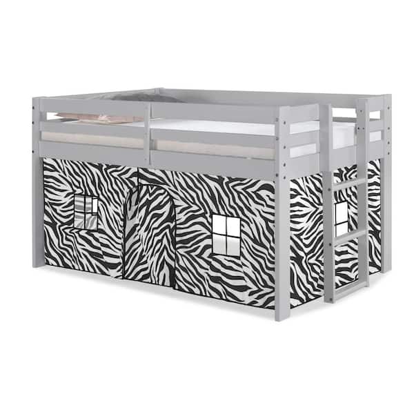Alaterre Furniture Jasper Twin Junior Loft Bed, Dove Gray Frame and Black/White Bottom Playhouse Tent