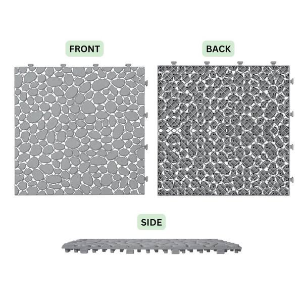 LIVIZA 1 ft. x 1 ft. Anti-Slip Plastic Deck Tile in Gray (60-Piece), Pebble Stone Pattern