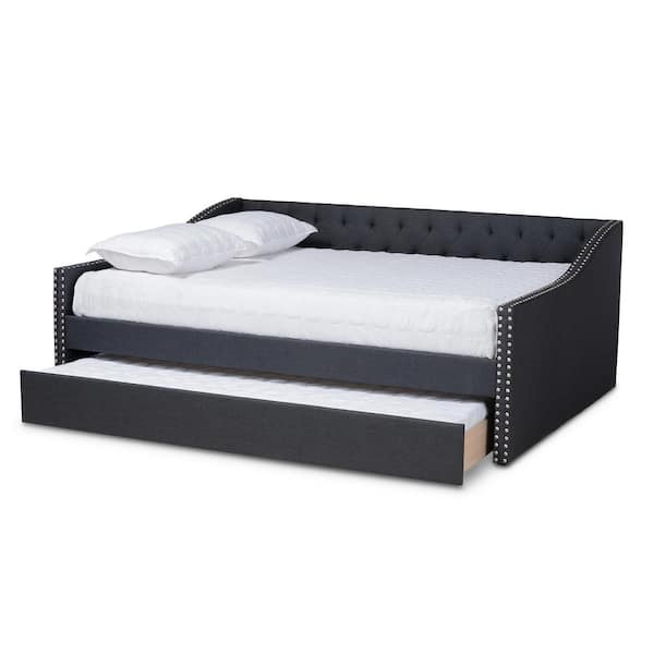 Baxton Studio Haylie Dark Gray Queen Trundle Daybed 158 9678 HD