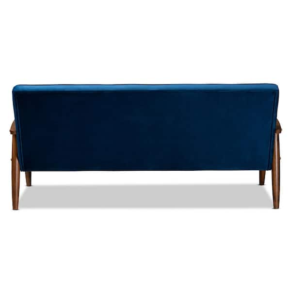 Baxton Studio Sorrento 71.3 in. Navy Blue Brown Polyester 3 Seater