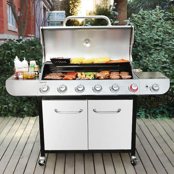 vooroordeel Verplicht drempel Royal Gourmet 6-Burner BBQ Liquid Propane Gas Grill with Sear and Side  Burner with Cover, 71,000 BTU Cabinet Style Gas Grill SG6002RC - The Home  Depot