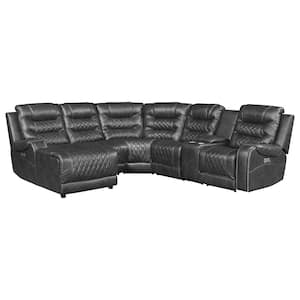 Bergen 101 in. Straight Arm 6-piece Faux Leather Modular Power Reclining Sectional Sofa in Gray with Left Chaise