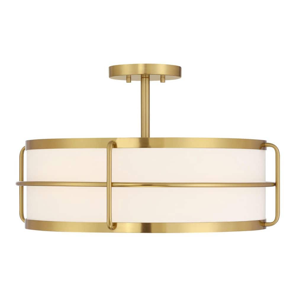 Chauncey 22 in. 4-Light Warm Brass Vintage Industrial Semi-Flush Mount Ceiling Light with White Fabric Shade price history on PriceWatchPro