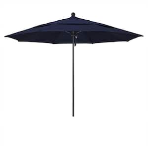 11 ft. Black Aluminum Commercial Market Patio Umbrella with Fiberglass Ribs and Pulley Lift in Navy Blue Pacifica