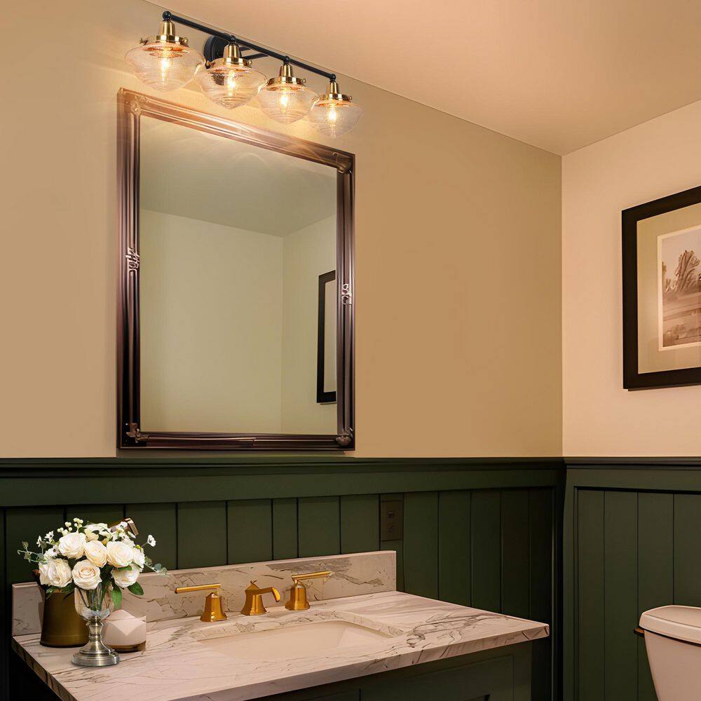 30.7 in. 4-Light Transitional Black and Brass Bathroom Vanity Light, with Seeded Glass, Bath Lighting for Mirrors, Sink price history on PriceWatchPro