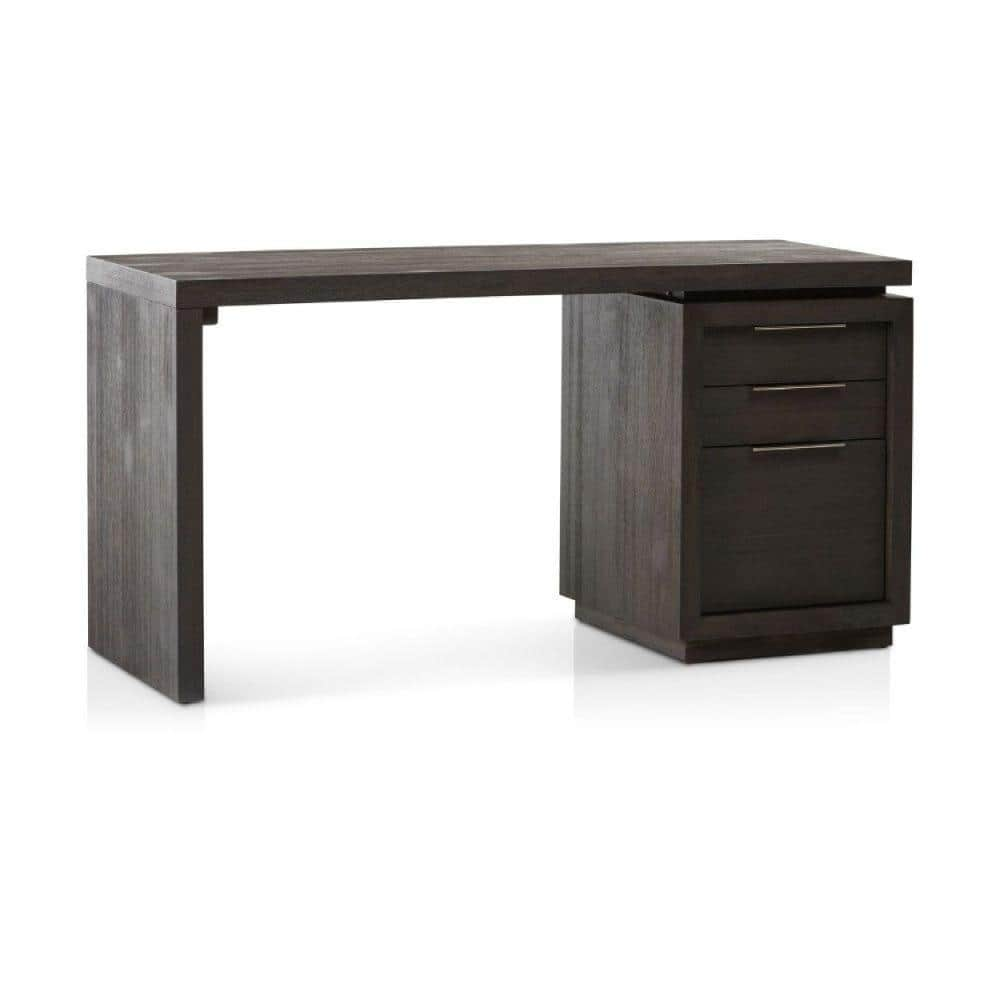 Benjara 60 in. Rectangular Basalt Gray Wood Top 3-Drawer Writing Desk ...