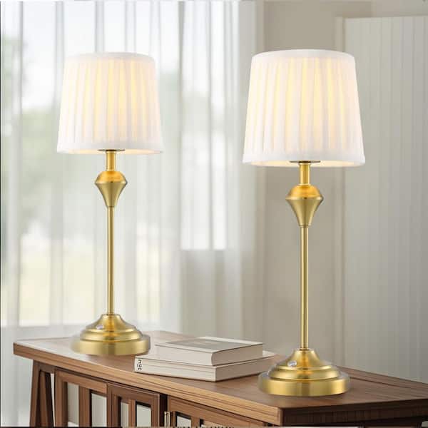 TRUE FINE Vince 18 in. Brass Rechargeable Touch Switch Table Lamp Set of 2 with LED Bulbs Included