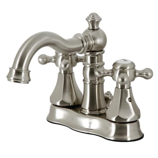 Kingston Brass Metropolitan 4 in. Centerset 2-Handle Bathroom Faucet with Brass Pop-Up in Brushed Nickel