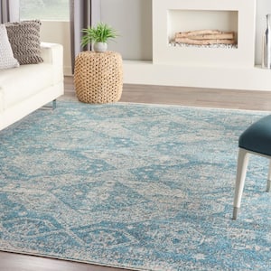 Tranquil Light Blue/Ivory 7 ft. x 10 ft. Geometric Traditional Area Rug