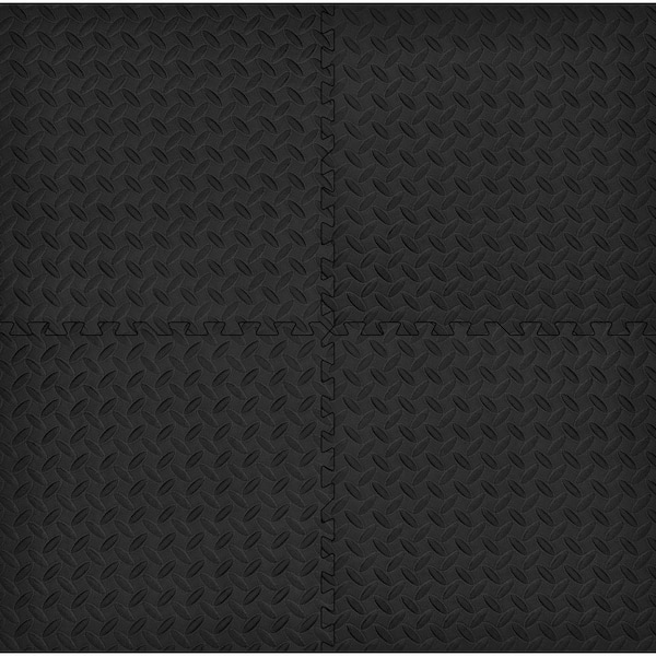 Black Diamond Plate 24 in. W x 24 in. L x. 43 in. Thick Foam Exercise Floor Tiles (8 Tiles/Case) (32 sq. ft. )