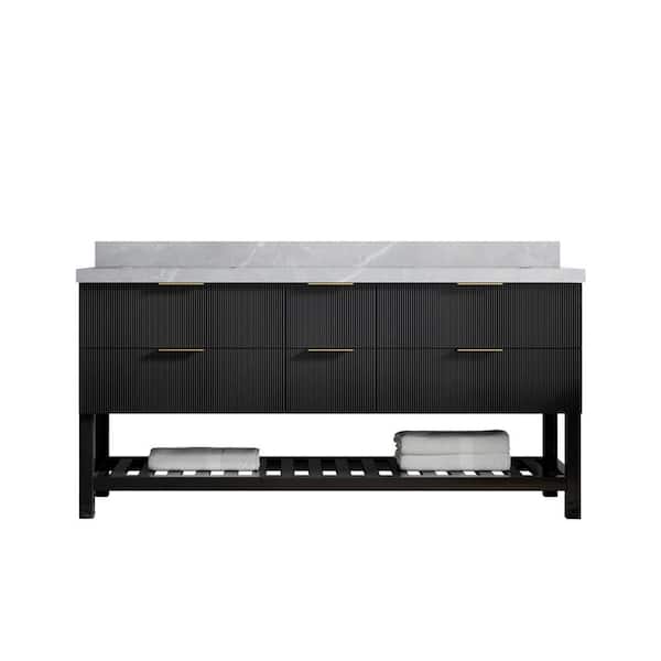 Willow Collections Catalina 72 in. W x 22 in. D x 36 in. H Double Sink Bath Vanity in Black with 2" Light Gray Quartz Top