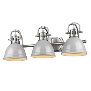 Duncan 3-Light Pewter Bath Light with Gray Shade