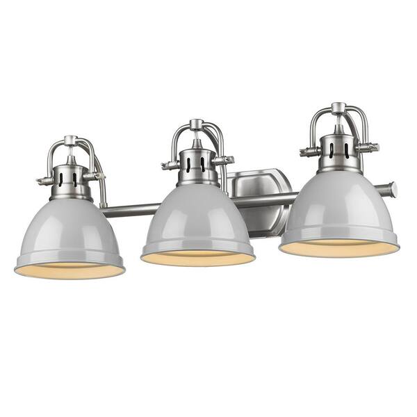 Golden Lighting Duncan 3-Light Pewter Bath Light with Gray Shade