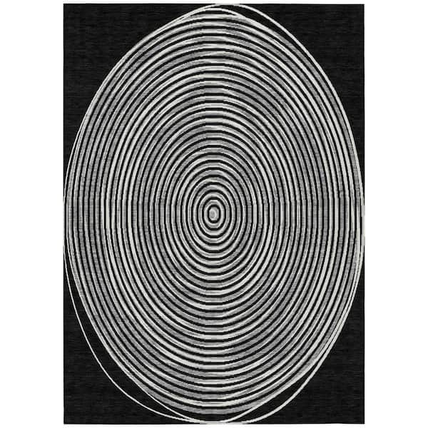 Chantille Machine Washable Indoor/Outdoor Abstract ACN2647 Black 9 ft. x 12 ft. Area Rug