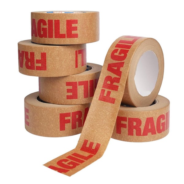 N/A Eco-Friendly Kraft Paper Tape Strong Adhesive 2 in.x55 yds 6-Rolls Biodegradable Fragile Printed for Shipping and Moving