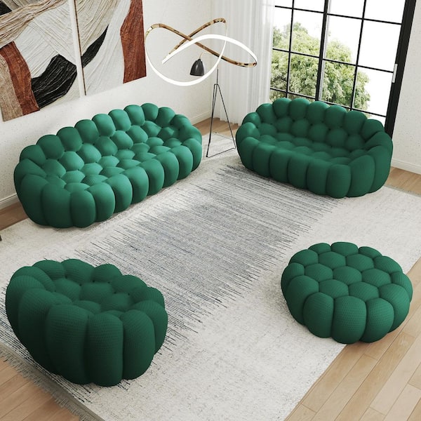 Magic Home (4-Piece) Bubble Couch, 98 in. Green Mesh Fabric Sectional Sofa 3-Seater Sofa w/ Chair Loveseat Ottoman for Meeting Room