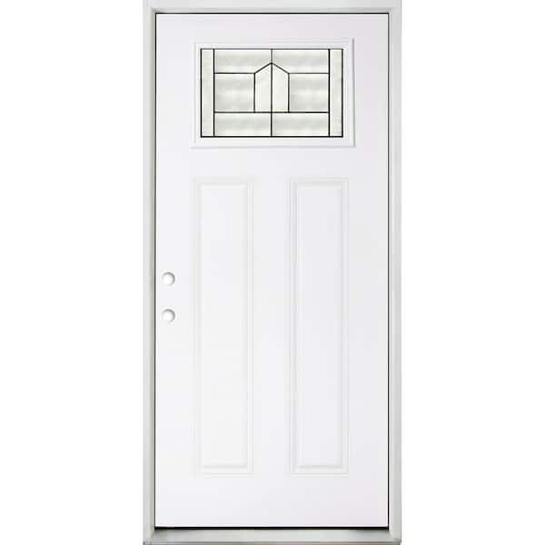 Steves & Sons Element 36 in. x 80 in. Right Hand 1/4 Top Lite Aspen Decorative Glass White Primed Steel Prehung Front Door