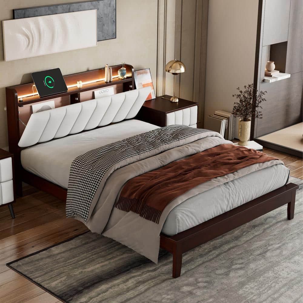 Harper & Bright Designs Walnut(Brown) Wood Frame Full Size Platform Bed ...