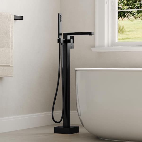 Single-Handle Claw Foot Freestanding Tub Faucet with Hand Shower in Matte Black