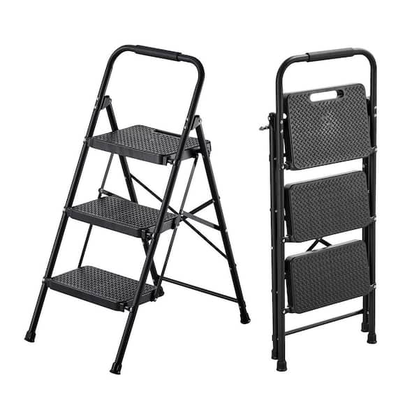 3 Step Ladder, Folding Step Stool with Wide Anti-Slip Pedal and Comfort Handgrip, Lightweight 600 lbs. Load Steel Ladder