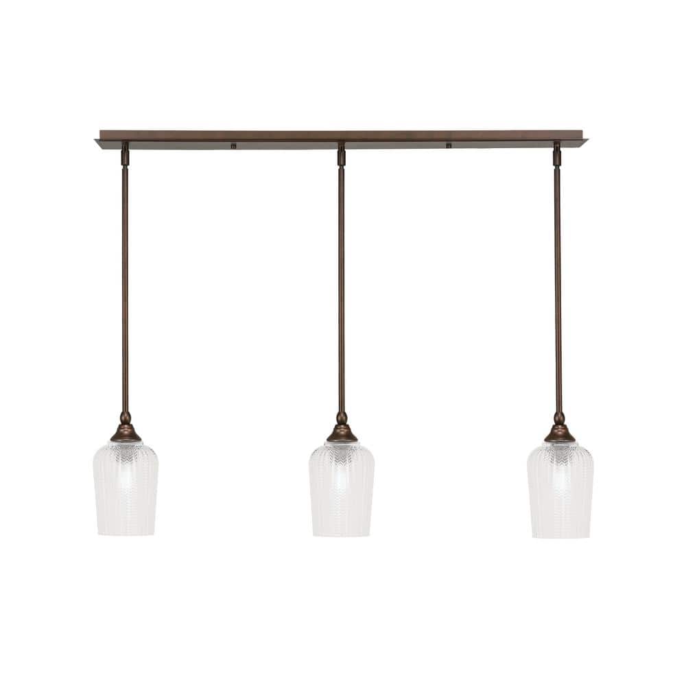 Livingston 100-Watt 3-Light Bronze Shaded Pendant Light with 5 in. Clear Gl