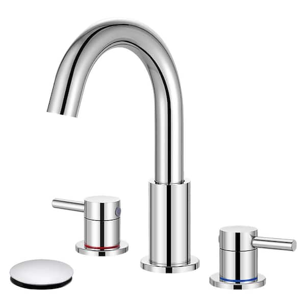 Double Handle 8 in. Widespread High Arc Bathroom Faucet with Pop-up Drain and 360° Swivel Spout in Polish Chrome