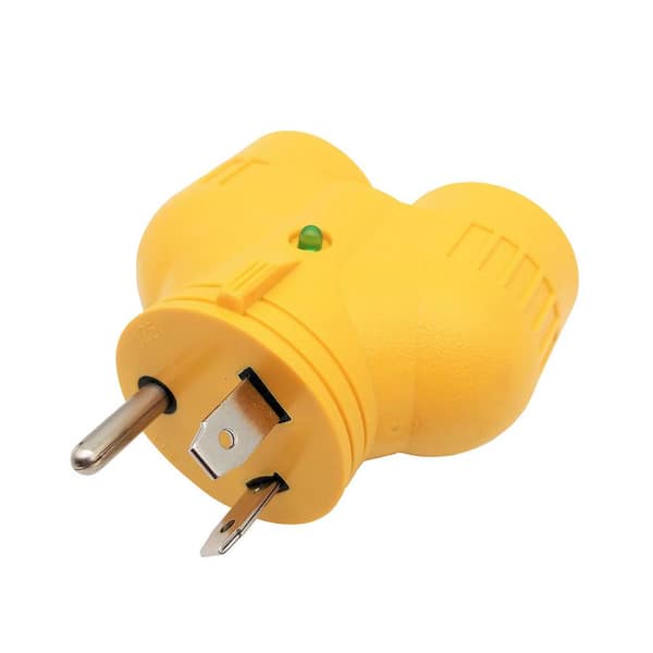 Epicord RV Y Cable Adapter RV 30A Plug to 2 U.S 3 Prong Connector with Light Indicator 15/20A 