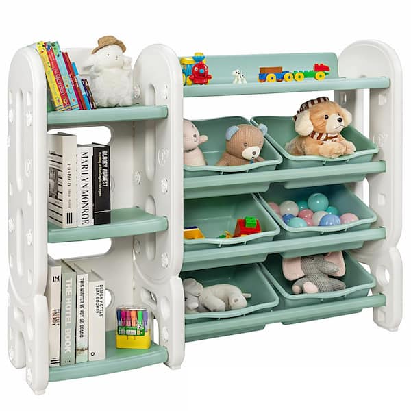 Costway Kids Toy Storage Organizer Toddler Playroom Furniture w/ Plastic  Bins Cabinet Gray