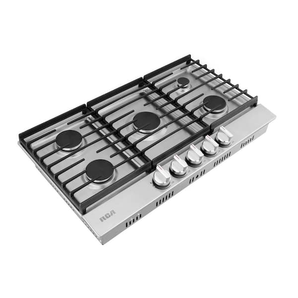 36 in. Legacy Collection Drop-In Gas Cooktop, 5-Burners, Cast Iron Grates, Metal Knobs in Stainless Steel
