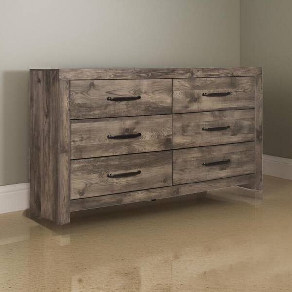 Benjara Gray Beige 6-Drawer 58.5 in. Wide Dresser Without Mirror BM309497 -  The Home Depot