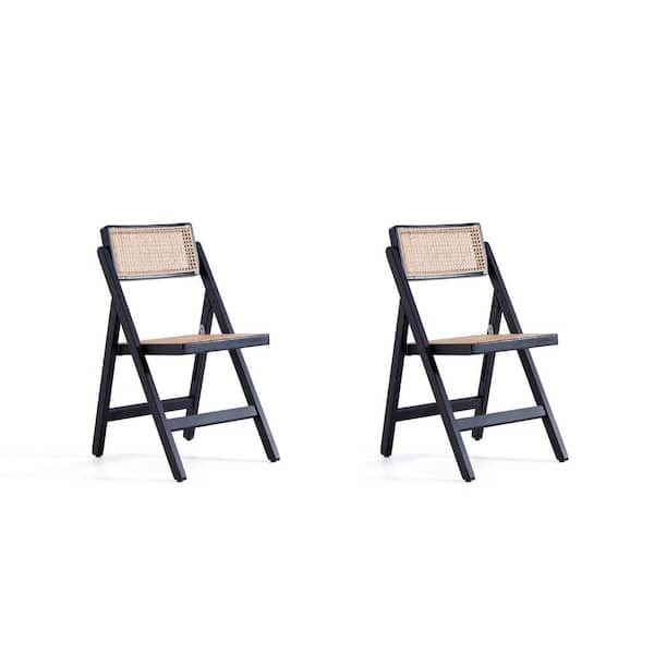 Manhattan Comfort Pullman Black and Natural Cane Folding Dining Side Chair (Set of 2)