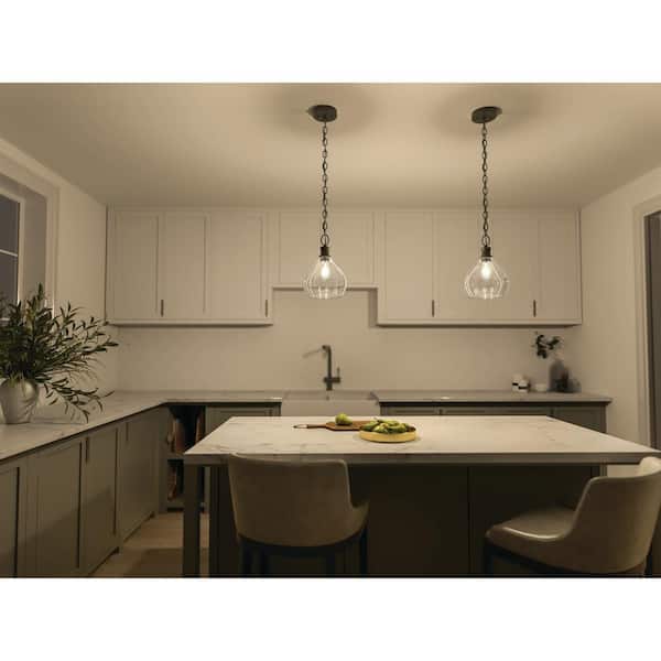 Merriam 8 in. 1-Light Black Farmhouse Shaded Kitchen Pendant Hanging Light with Clear Glass