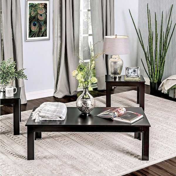 Black Rectangle Wood Coffee Table Set