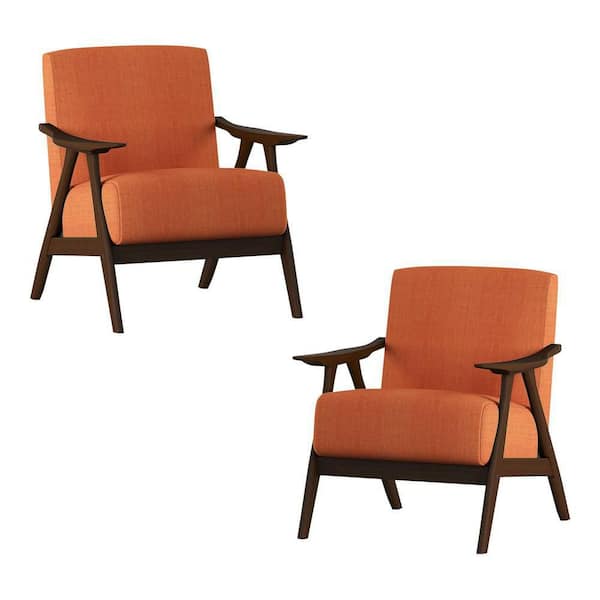 EVERGLADE HOME Ocala Orange Fabric Upholstery Solid Wood Frame Accent Chair (Set of 2)
