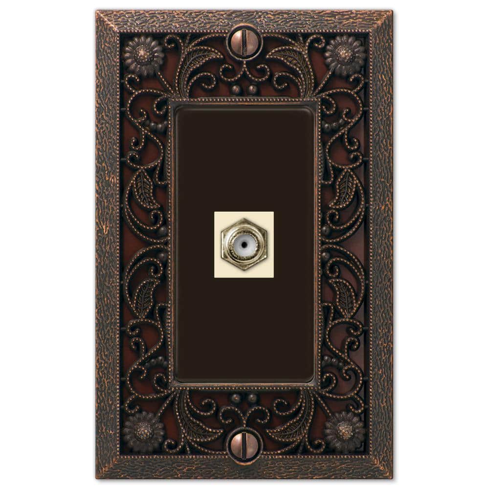 Aged Bronze 1-Gang Coaxial Metal Wall Plate
