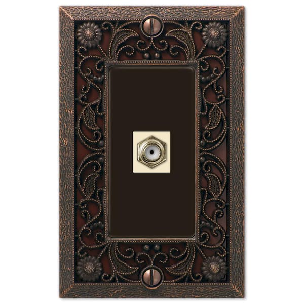 AMERELLE Filigree 1 Gang Coax Metal Wall Plate - Aged Bronze